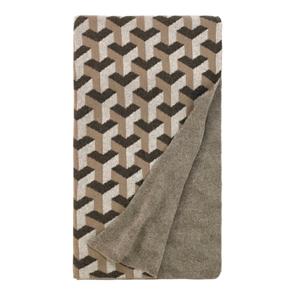 NWT Dwell Studio Lambwool Throw Blanket Afghan Brown Geometric Pattern 70”x50”